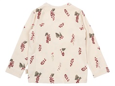 Råhvid bluse fra Petit Piao med print af røde sommer ribs PP203 berry bagfra